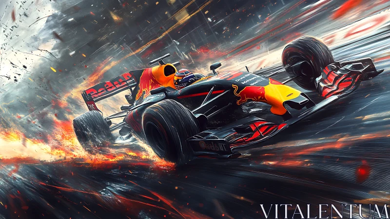 Red Bull Formula race car in dynamic digital motion art.
