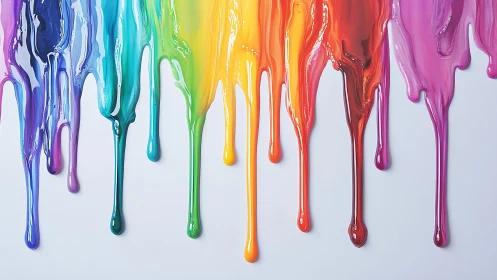 Chromatic drip spectrum in glossy abstract paint flows.