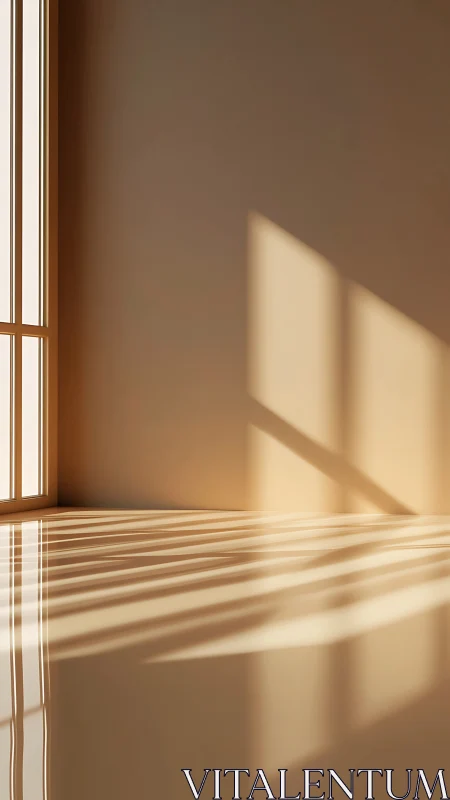 Soft morning sunlight paints calm stripes across a quiet room