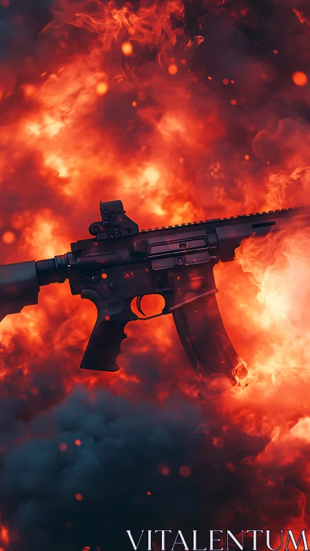 AR-15 Rifle Against Blazing Inferno Background.