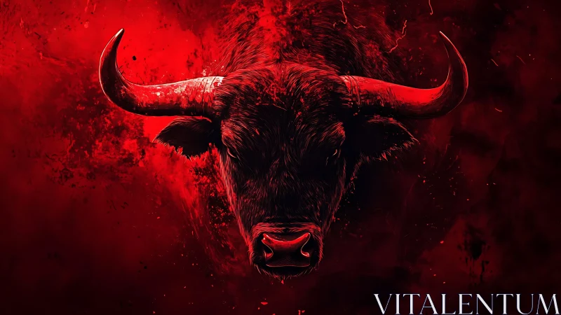 Bull head rendered in red digital illustration on dark background