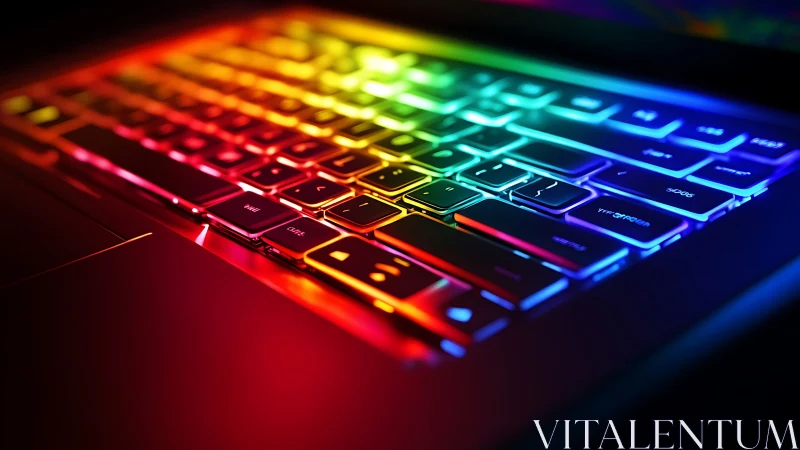RGB backlit laptop keyboard glows with neon spectrum light.