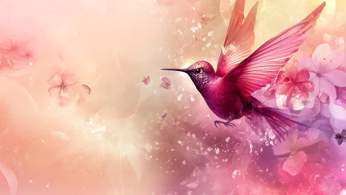 Digital rendering shows hummingbird in pink floral field