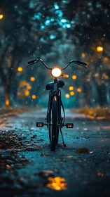 Retro Fixed-Gear Bicycle with Incandescent Front Headlight in Urban Nocturne