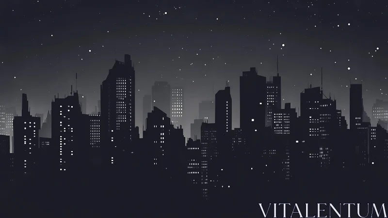 Starlit city skyline glows softly against a midnight sky.