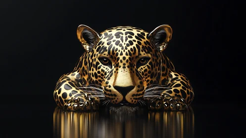 Golden Jaguar Portrait Against Black. Rosette-Spotted Predator.