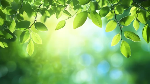 Sunlit green leaves form a tranquil natural canopy overhead