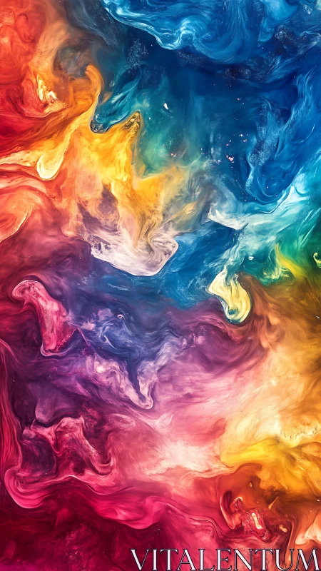 Vibrant liquid nebula swirls in cascading rainbow motion