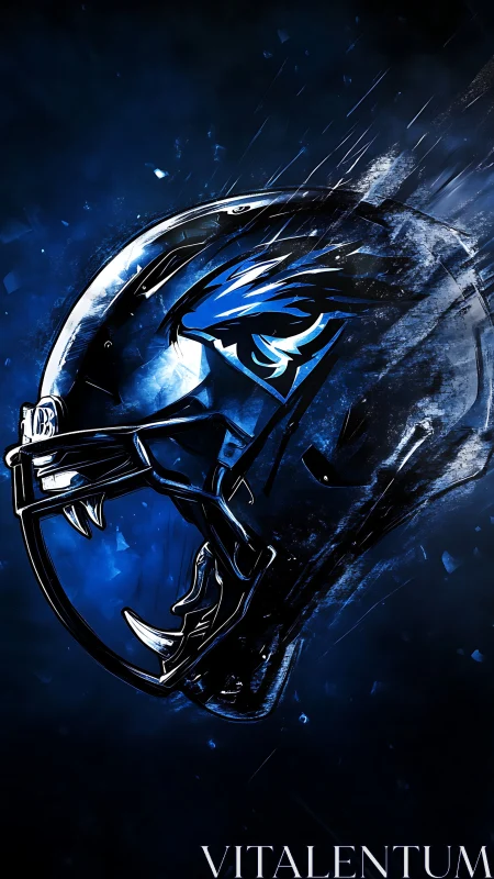 High-contrast blue football helmet with stylized avian logo rendered