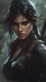 Storm-forged adventurer staring down the wild dusk horizon.