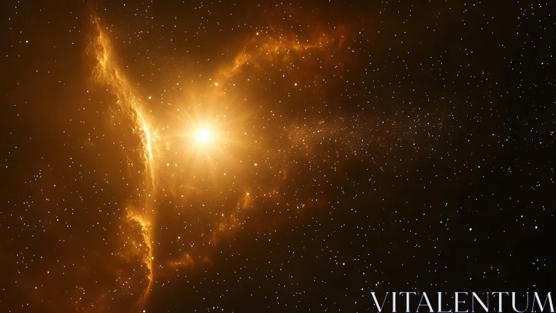 Golden nebula cross with radiant star core in space.