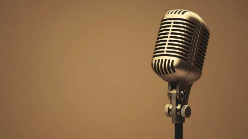 Vintage studio microphone stands in warm golden light.