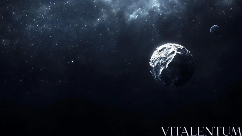 Icy asteroid drifts through star-dense deep space void