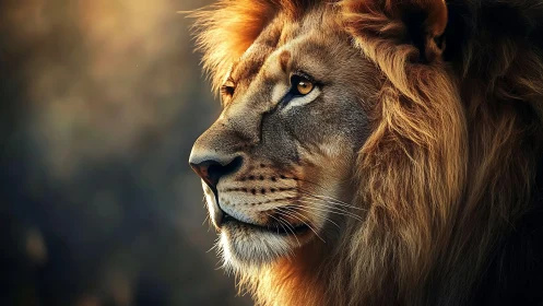 Male lion profile rendered in detailed photorealistic style