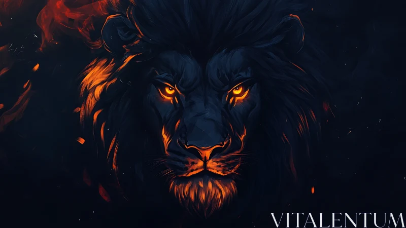 Digital illustration of lion head with ember highlights.