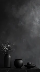 Matte black still life set against a moody textured backdrop