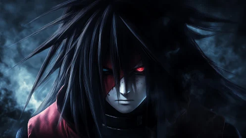 Storm-eyed anime antihero glows in seething midnight gloom.