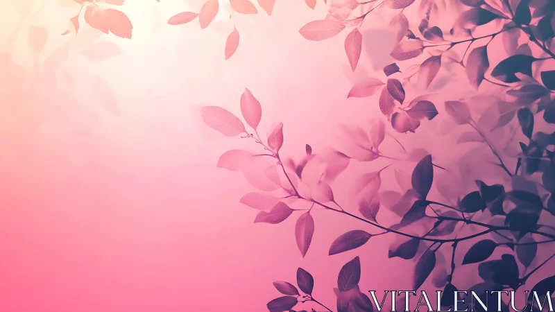 Gradient pink foliage silhouette with soft depth-of-field rendering