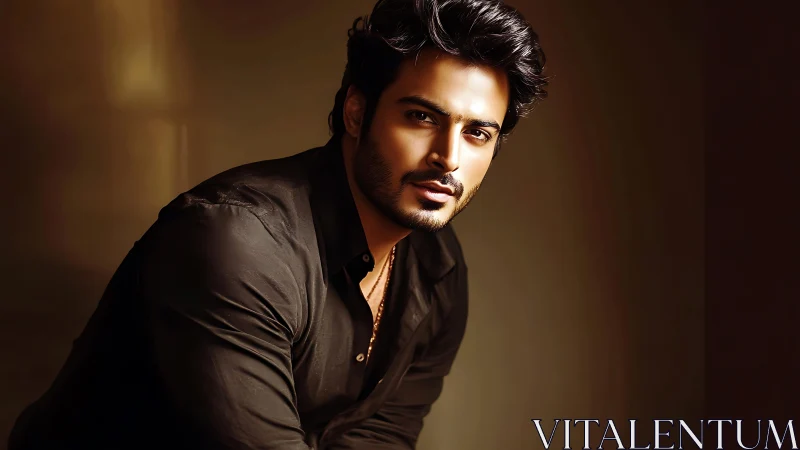 Studio portrait uses directional warm lighting on male subject