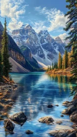 Glacial lake reflectance beneath stratified alpine escarpments.