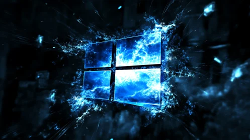 Windows-style blue energy window symbol in dark field.