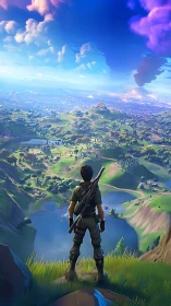 Tactical vantage analysis over stylized open-world valley.