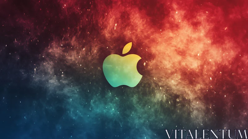 Nebula swirls crown a glowing apple silhouette in space