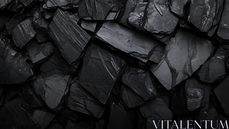 Stacked dark slate rock fragments in close-up arrangement.