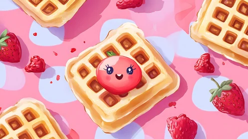 Cheerful Waffle and Berry Celebration in Pastel Perfection