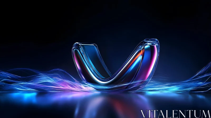 Futuristic Abstract Glass Sculpture with Neon Light Effects.