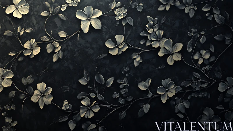 Nocturnal Botanical Study: Luminous Floral Composition on Deep Ground.