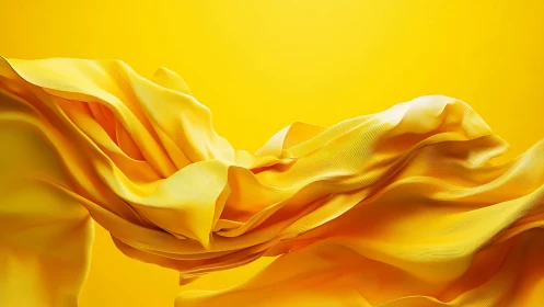 Flowing yellow fabric waves over vibrant monochrome field.