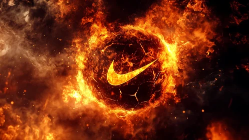 Nike Logo Engulfed in Inferno Flames and Fire.
