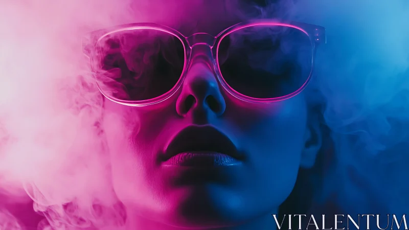 Neon-lit sunglasses in cinematic pink and blue haze.