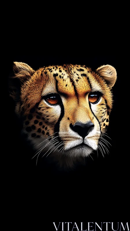 Cheetah head is rendered with high-detail fur on black