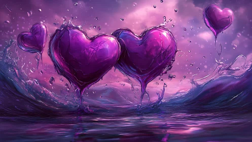 Liquid Heart Splashes: Magenta Water Forms Surreal Love Symbol.