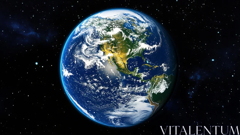 Earth viewed from space showing Americas and surrounding ocean.