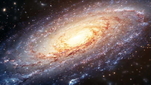 Rotating barred spiral galaxy rendered in high-detail 3D visualization