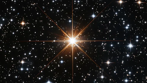 Central bright starfield with diffraction spikes in space.