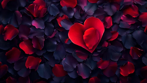 Luminous heart-form rendered within layered petal composition utilizing gradient lighting