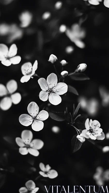 Delicate Flowers in Monochrome. Black and white botanical study.