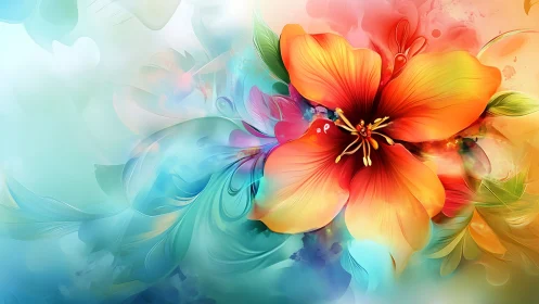 Gradient-rendered floral composition with spectral color transitions