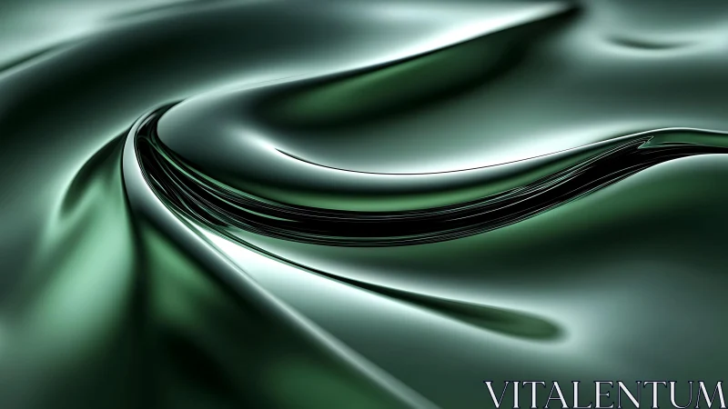 Abstract dark green metallic waves digital art background.