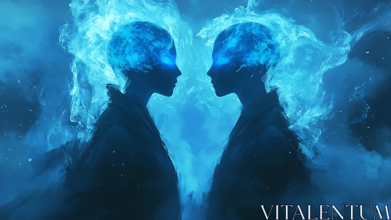 Dual blue flame silhouettes in mirrored lateral profile.