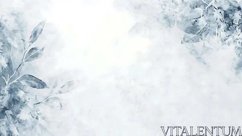 Soft blue watercolor foliage on light abstract background.