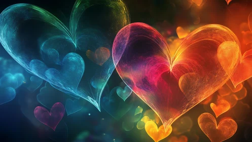Luminescent Hearts Dance Across Dimensional Spectrum.