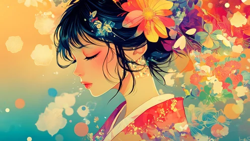 Profile of woman in floral digital illustration is depicted