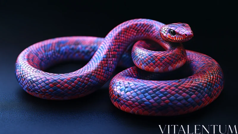Coiled digital snake model shows detailed iridescent scales