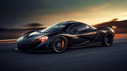 Midnight supercar gliding through a sunset highway dream.