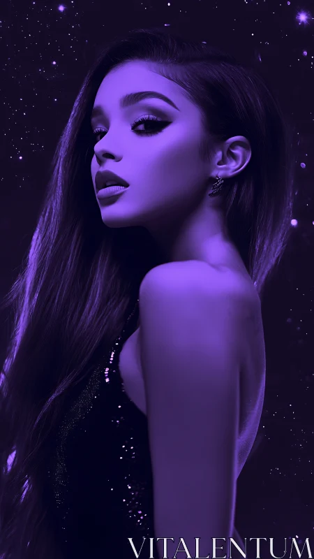 Stellar portrait in deep violet monochrome glow.